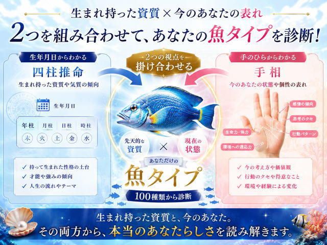 さかな占いとは?四柱推命と手相を組み合わせた新しい魚タイプ診断